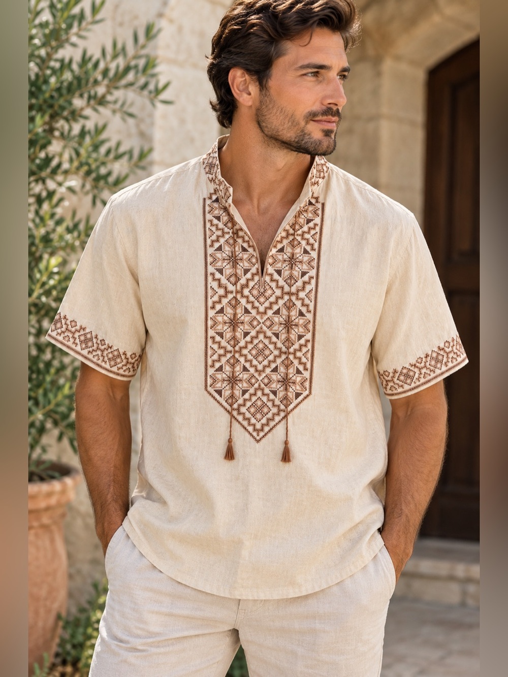 Vyshyvanka Masik Valeriy Men Large 54 100% Linen Ukrainian Embroidered Shirt